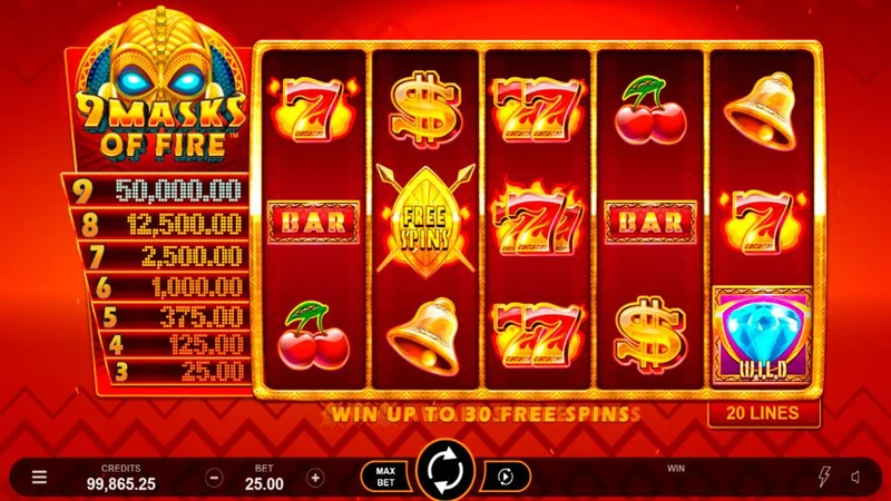 9 Masks of Fire slot gameplay — tribal fire mask jackpot reels