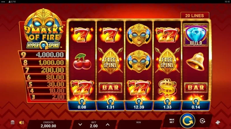 9 Masks of Fire HyperSpins slot gameplay — respin jackpot reels