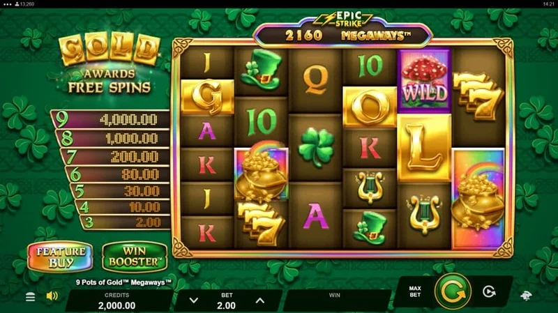 9 Pots of Gold Megaways slot gameplay — leprechaun jackpot reels