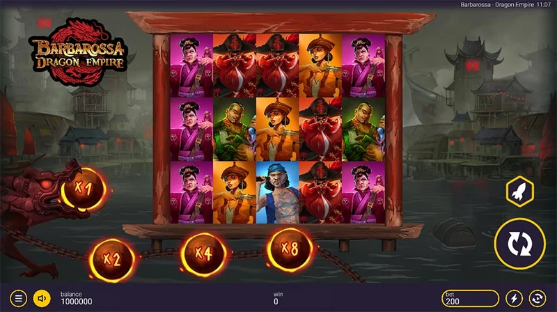 Barbarossa Dragon Empire slot gameplay with multiplier reels