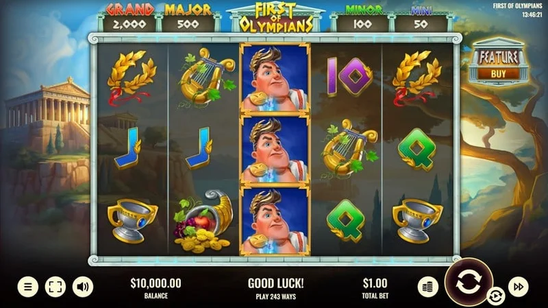 First of Olympians slot gameplay — Greek mythology reels
