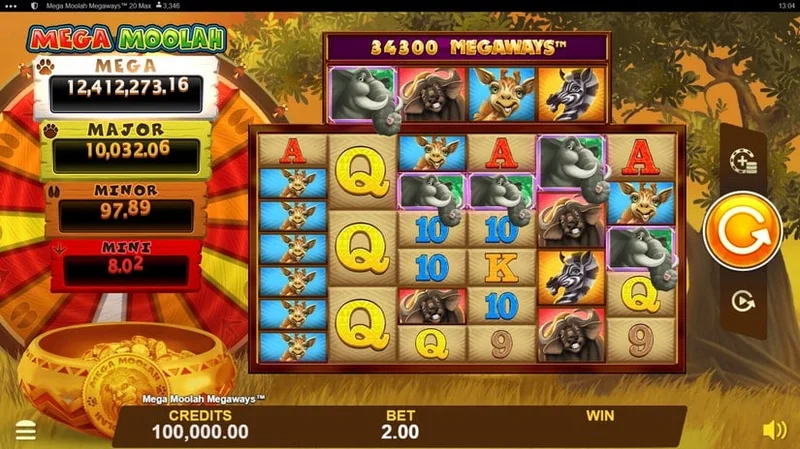 Mega Moolah Megaways slot gameplay — safari themed progressive jackpot reels