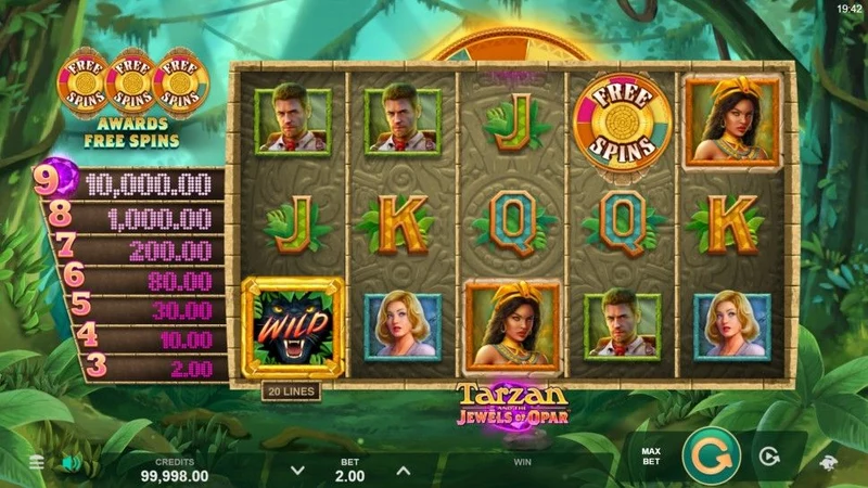 Tarzan and the Jewels of Opar slot gameplay — jungle adventure reels